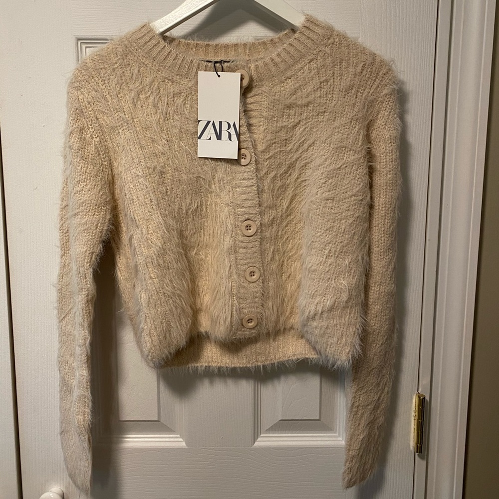 Cropped fuzzy sweater